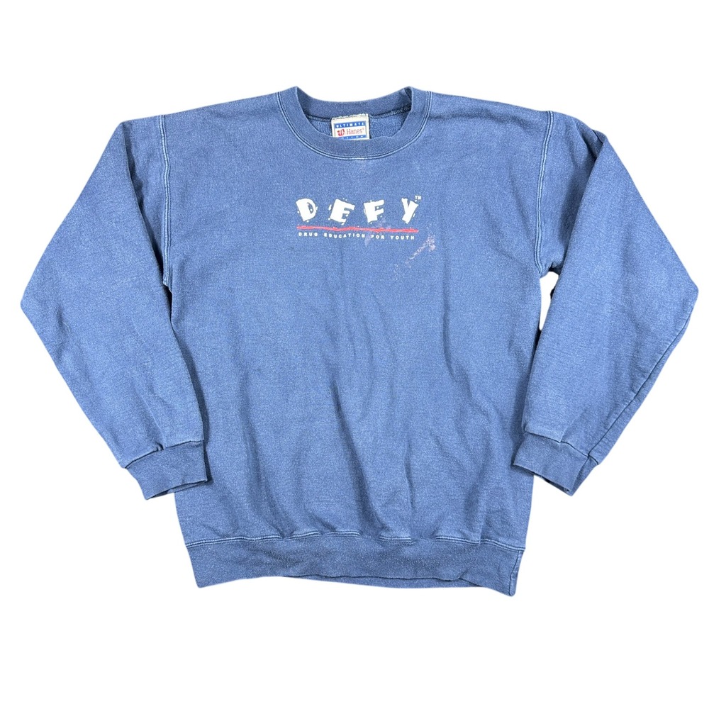Vintage 90s Hanes DEFY Drug Education Sweatshirt Blue Heavyweight Faded Small